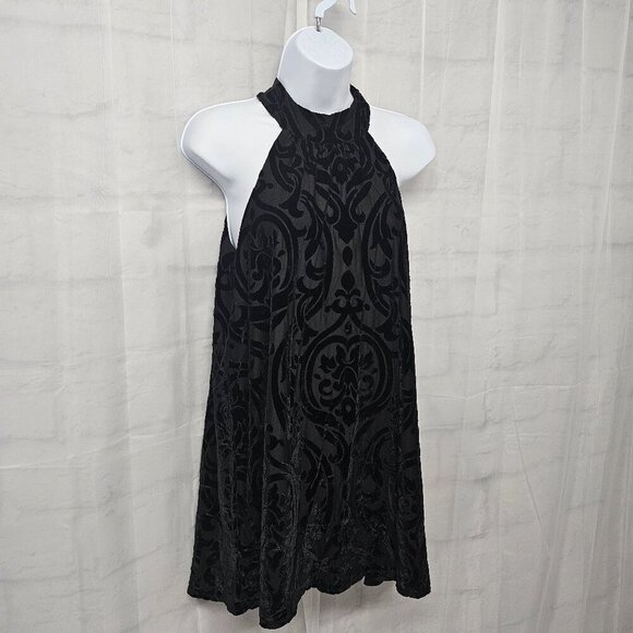 Francescas Black Velour Flocked Choker Tank Goth Boho Burnout Romantic S - Picture 3 of 13